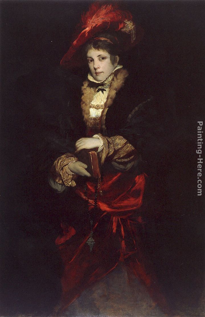 Portrait of a Lady with Red Plumed Hat painting - Hans Makart Portrait of a Lady with Red Plumed Hat art painting